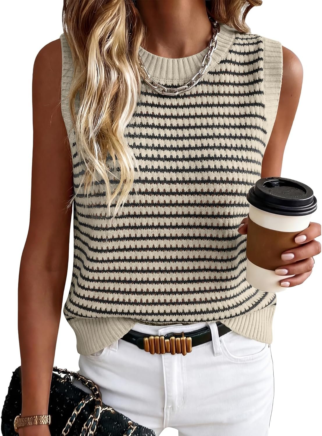 ANRABESS Womens Sweater Vest Top Striped Sleeveless Lightweight Knit Tank Tops 2026 Summer Spring Clothes Vacation Outfits