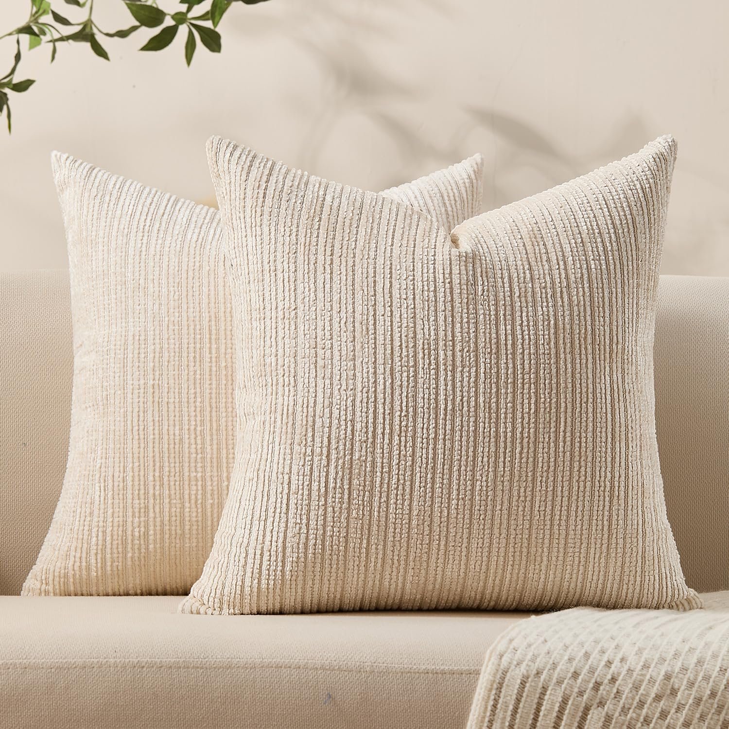 Allorry Decorative Couch Throw Pillow Covers 20×20 Set of 2 Soft White Chenille Pillow Covers Boho Textured Square Cushion Covers for Modern Farmhouse Sofa Bedroom Living Room Decor SY007-A20