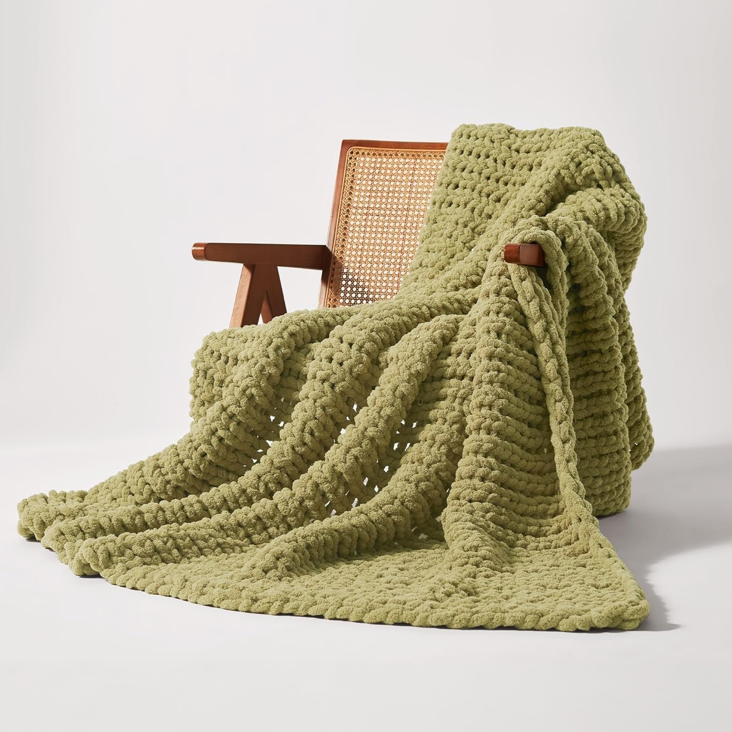 SLEEP ZONE Chunky Knit Throw Blanket for Couch, Throw Blankets for Bed – Hand Made Cozy Soft Large Rope Knot Heavy Blankets Home Decor (Green, 40x50in)