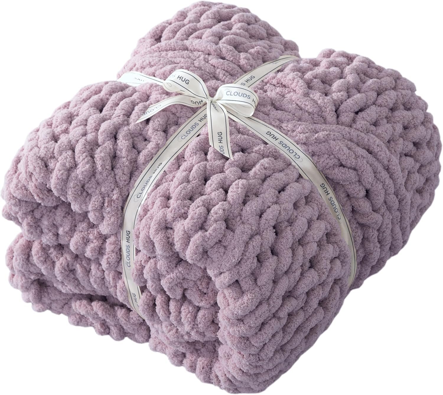 Chunky Knit Blanket Throw – 100% Hand Knitted Chunky Soft Throw Blanket for Couch, Thick and Warm Blanket for Winter, Purple, 50×60 Inches