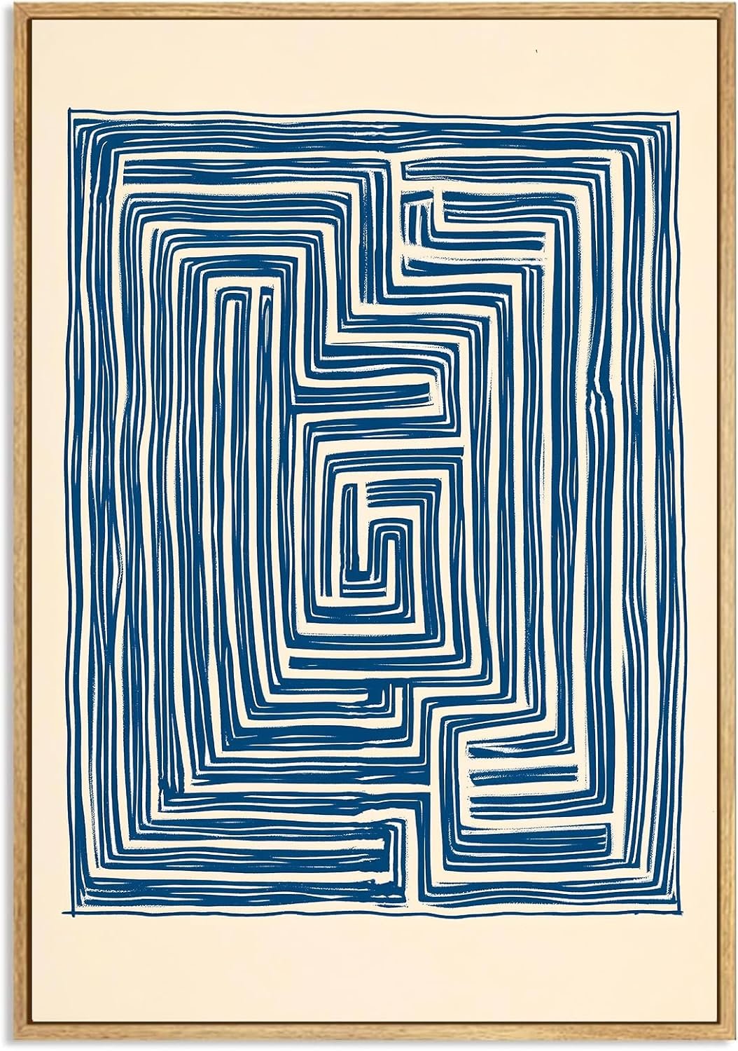 Boho Abstract Line Wall Art Geometric Illustration Navy Blue Picture Mid Century Modern Painting Blue Minimalist Geometric Wall Art Abstract Modern Painting Minimalist Line Art Prints 16x24in No Frame