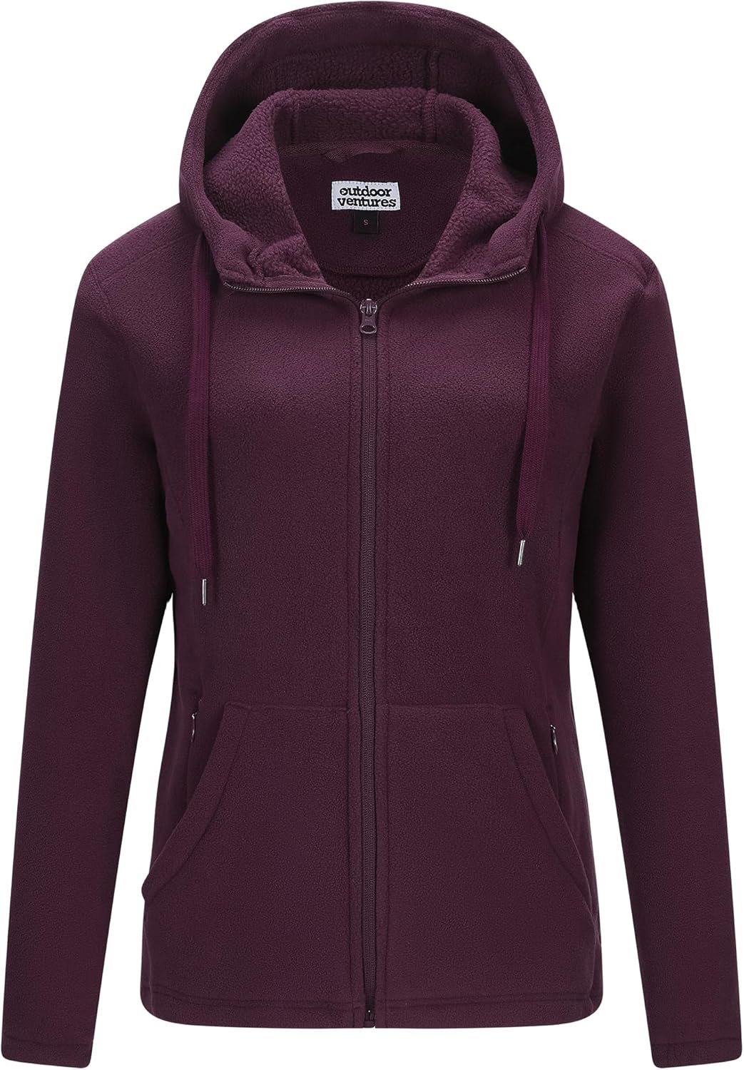 Outdoor Ventures Women’s Full Zip Hooded Fleece Jacket Coat with 6 Pockets, Warm Soft Polar Fleece Casual Hoodie Sweatshirt