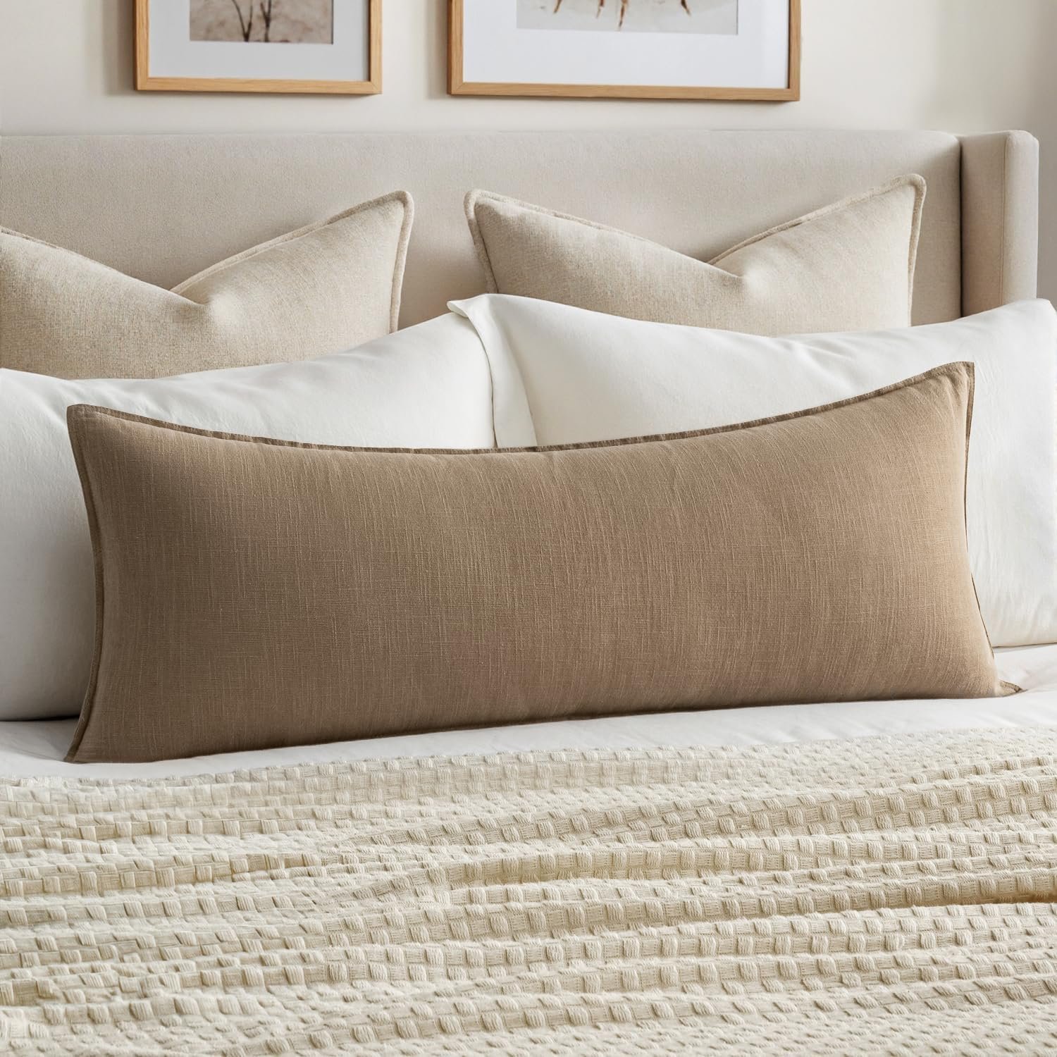 MIULEE Decorative Long Lumbar Throw Pillow Cover for Bed 14×36 Khaki Boho Farmhouse Neutral Couch Pillowcase Pack of 1 Accent Modern Sofa Cushion Livingroom Home Decor (Covers Only)