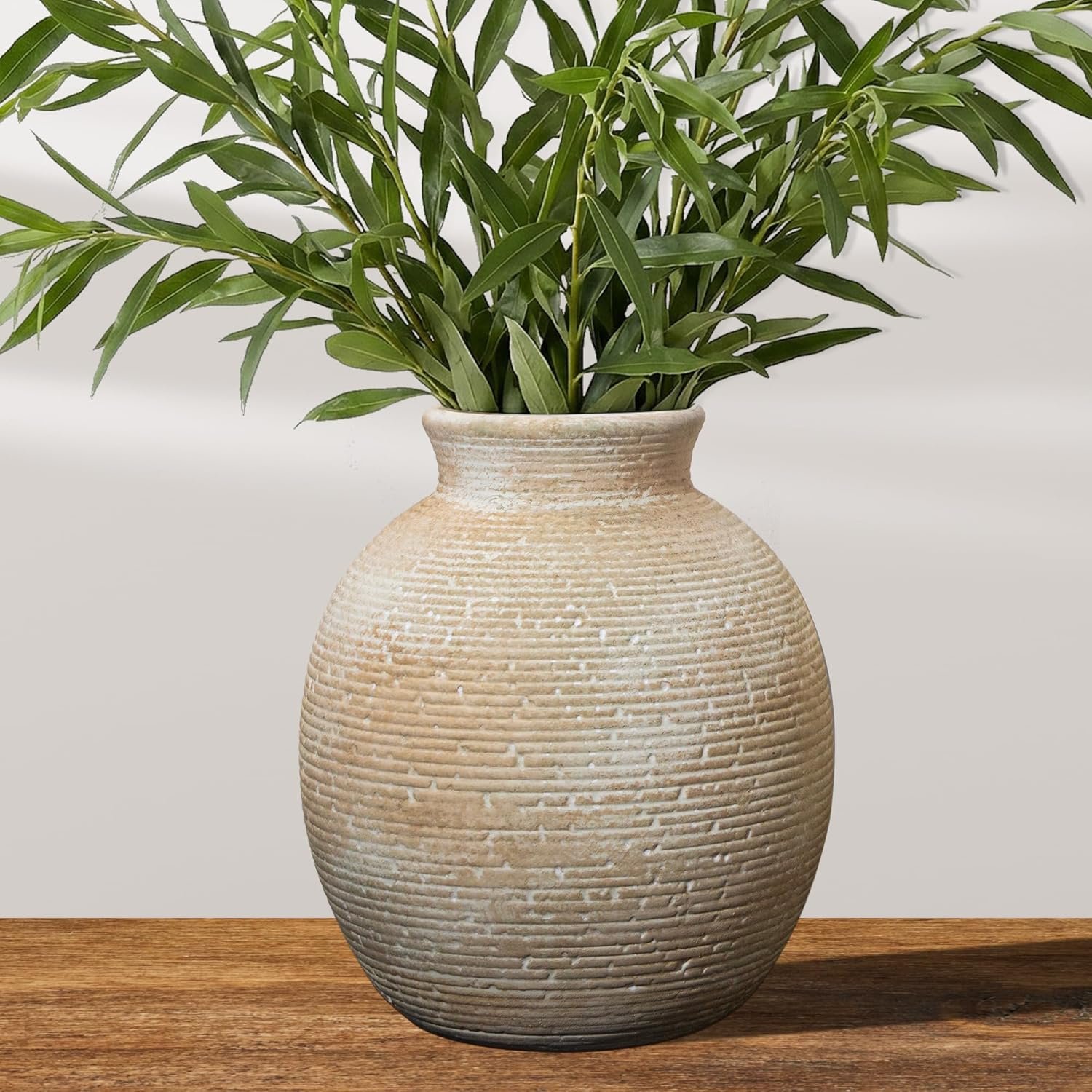 Ceramic Flower Vase for Home Decor, Rustic Farmhouse Vintage Retro Vase for Living Room, Kitchen, Bedroom, Decoration for House, Bookshelf, Dining Table, Office, Gift(7.4 inch)