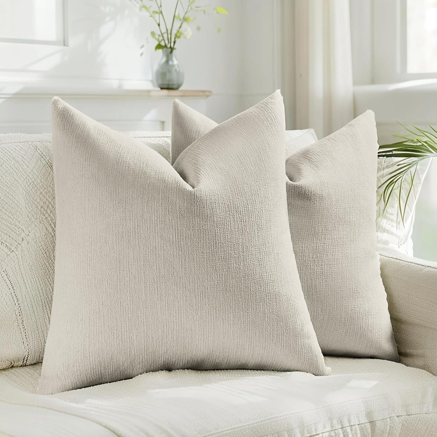 HAUSSY Pack of 2 Linen Pillow Covers 18×18 Inch, Decorative Throw Pillows Soft Boho Neutral Cushion Covers Home Decor Modern Pillow Cases for Couch Living Room Sofa Bed, Natural Linen (Covers Only)