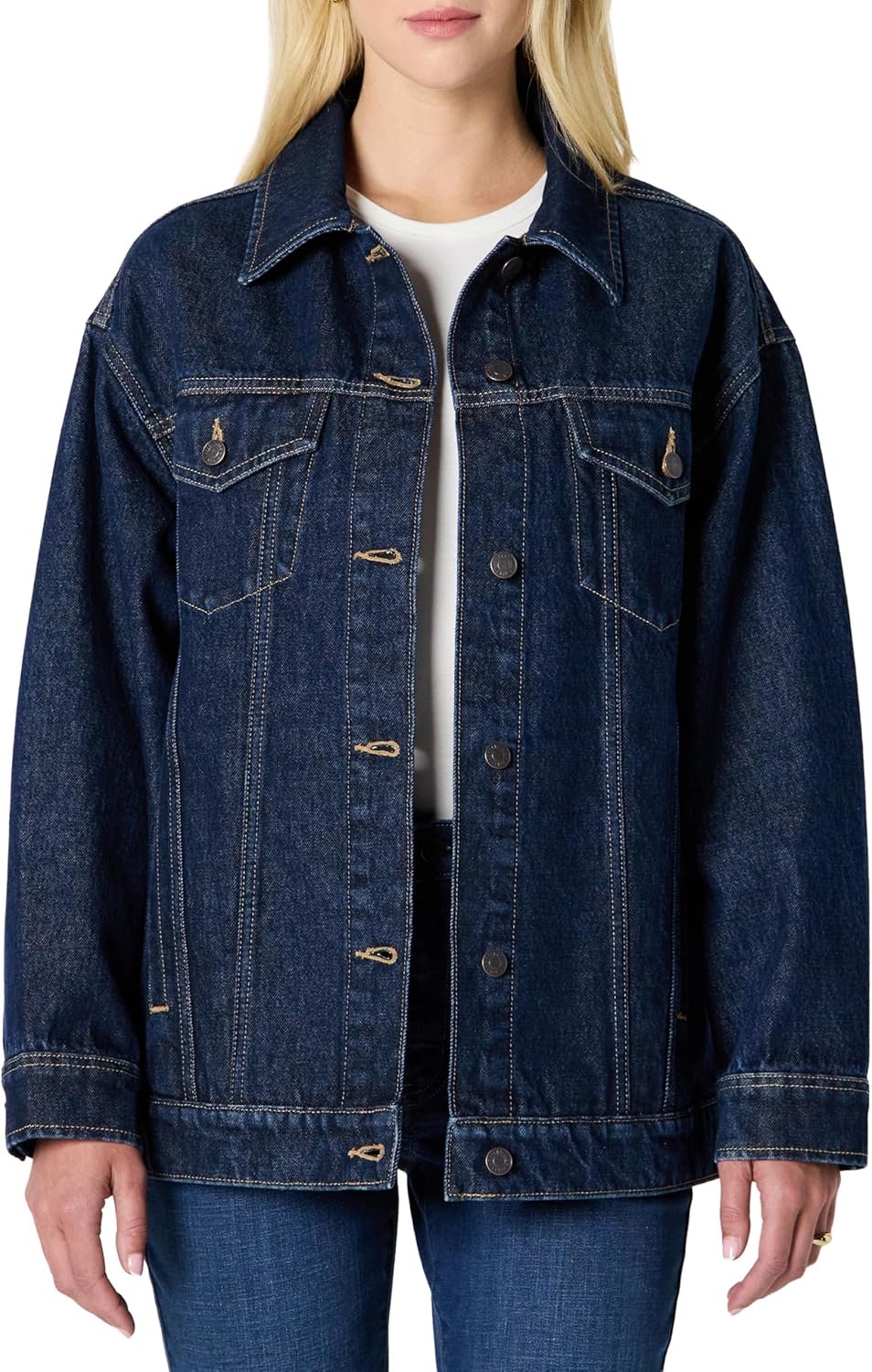 Amazon Essentials Women’s Women’s Rigid Oversized Trucker Jacket, Dark Midnight Wash, X-Large