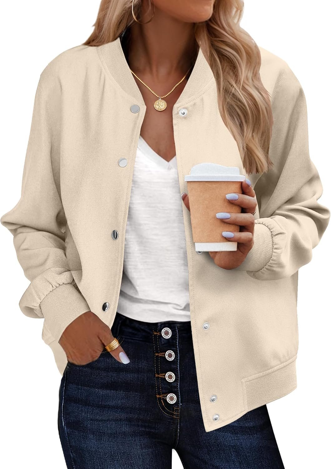 Zeagoo Bomber Jacket Women Varsity Casual Button Down Lightweight 2026 Spring Fashion Short School Outfits with Pockets