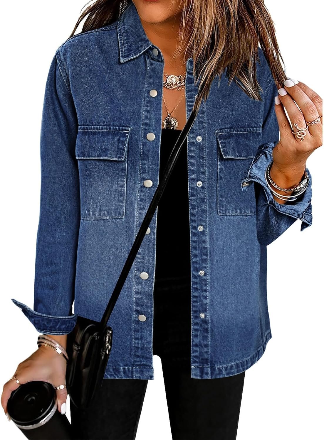 luvamia Jean Jackets for Women 2026 Fall Fashion Oversized Button Down Denim Jacket Western Shacket Jacket with Pockets