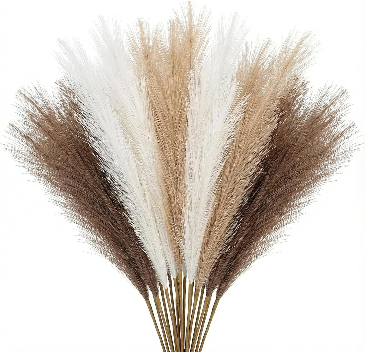 Pampas Grass Decor 21.7 Inch 30pcs, Faux Pampas Grass White Beige Brown Ultra Fluffy No Shedding for Boho Home Bedroom Wedding Vase Filler Dried Flower Arrangement