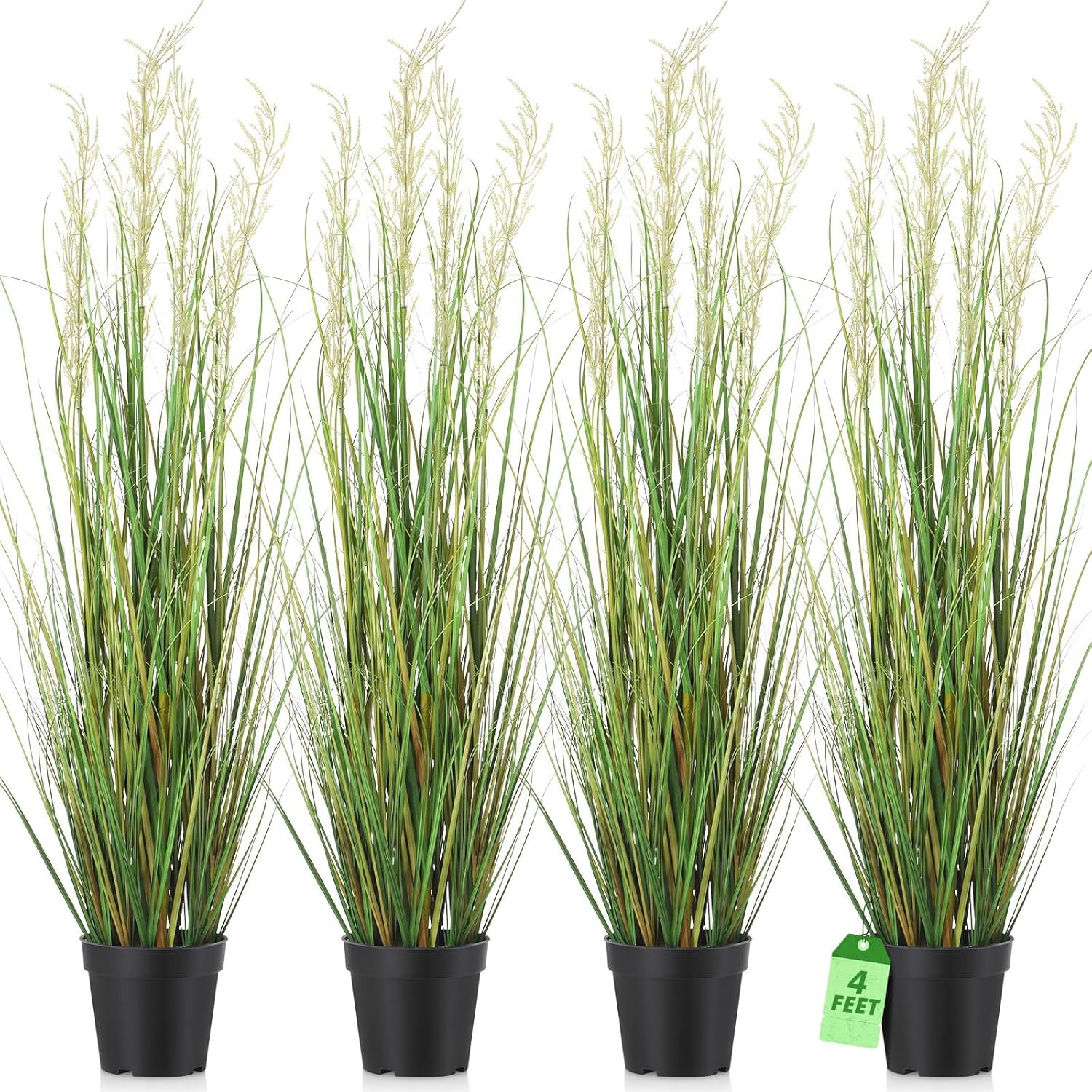 Jexine 4 Pcs 4 ft Tall Artificial Grass Plant Potted Artificial Greenery Floor Plants Faux Pampas Grass Tall in Pot for Housewarming Gift House Garden Bathroom Lobby Outdoor Decoration