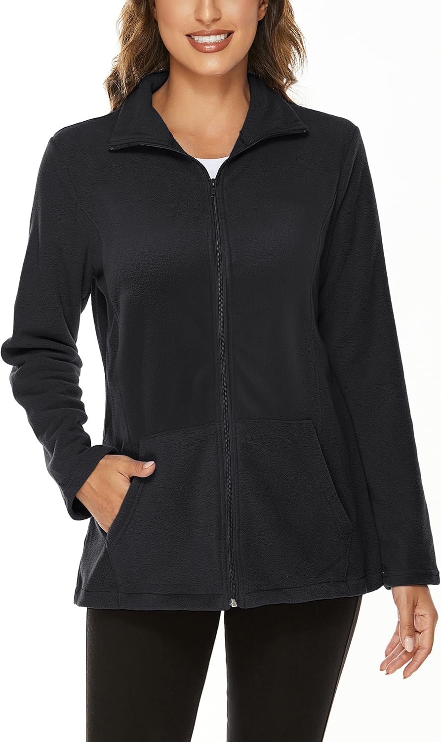 Hibelle Women’s Outdoor Full-Zip Thermal Fleece Jacket with Pockets