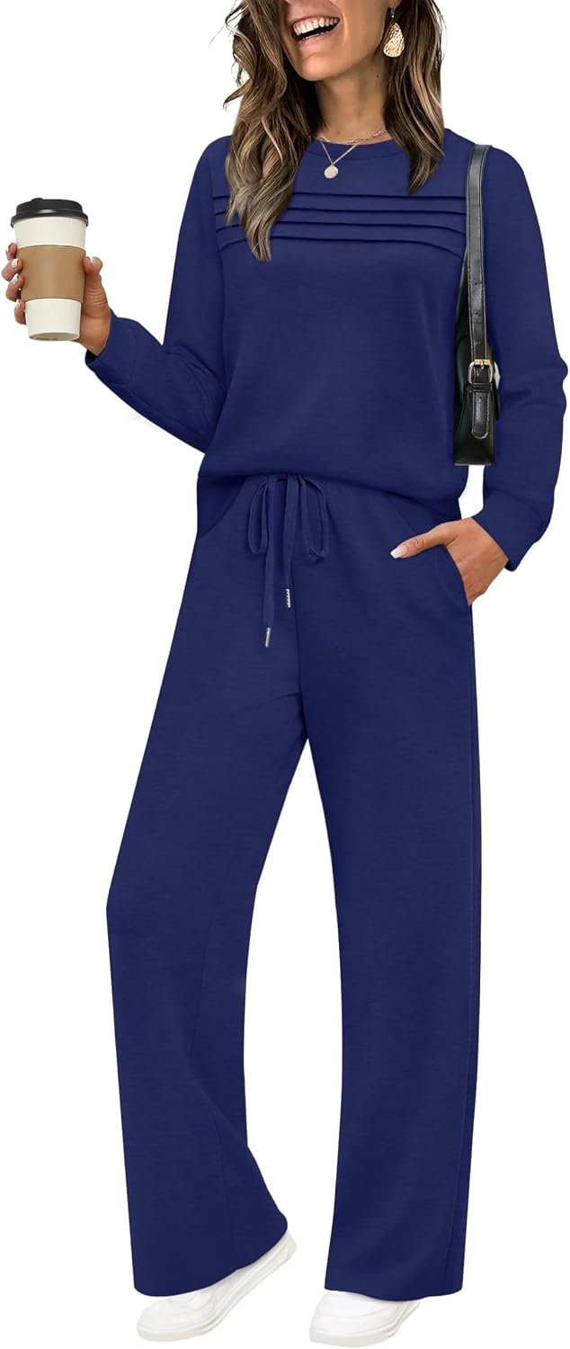 WIHOLL Women’s 2 Piece Sets Sweatshirt Casual Travel Outfits Lounge Wide Leg Tracksuit Cozy Sweatsuits Fashion 2026