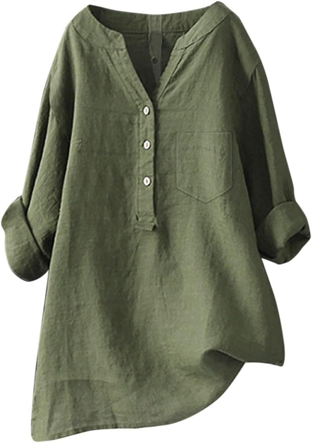 Nantdog Linen Shirts for Women Summer Beach 3/4 Length Sleeve V Neck Button Tops Dressy Casual Tunic Loose Blouse 2025