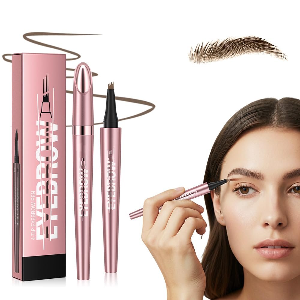Microblading Eyebrow Pen, 2026 Upgrade 4-Tip 3D Eyebrow Pencil, Waterproof Long-Lasting Fine Stroke Contouring Pen, Natural Makeup Effect for All Day (Dark Brown)