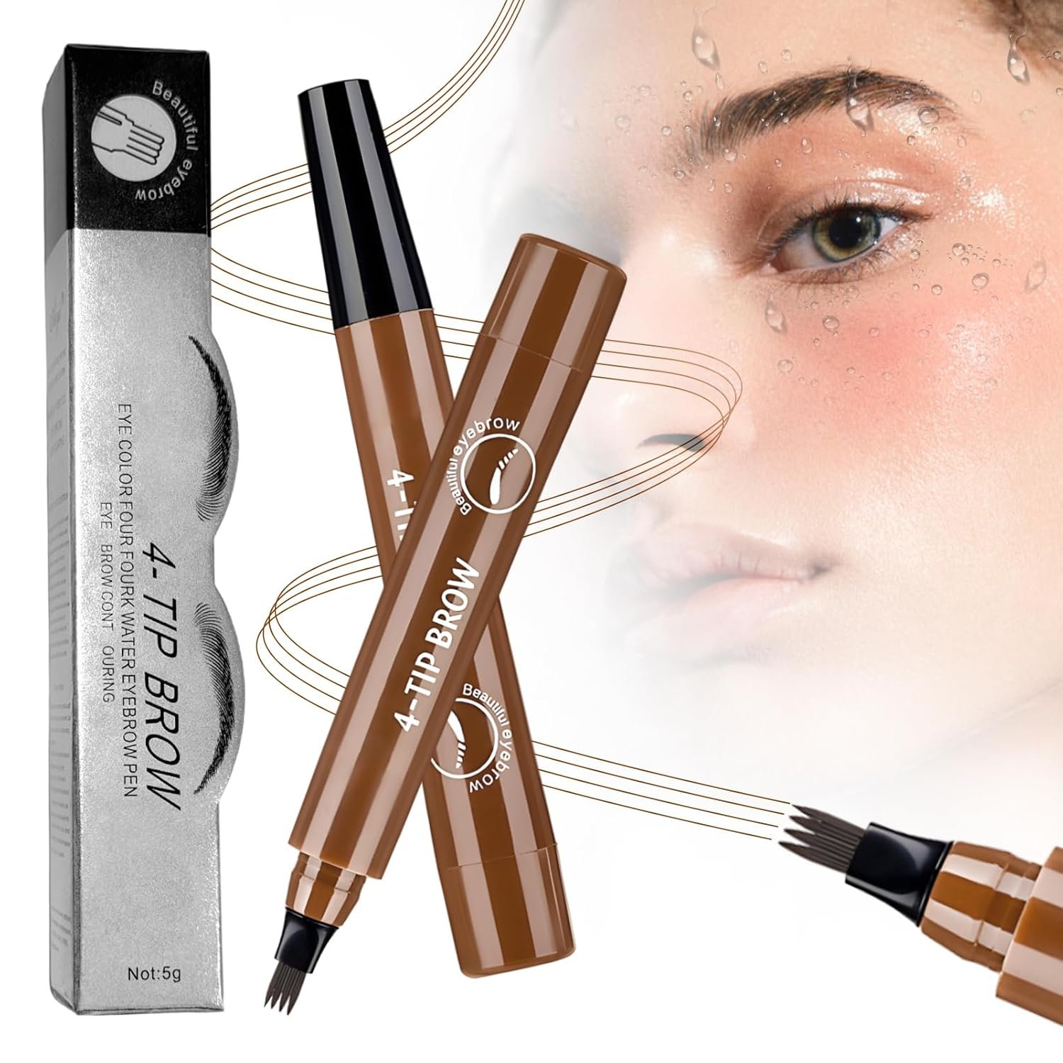 2026 New Microblading Eyebrow Pencil, Upgraded Magic Eyebrow Contouring Pencil with a Micro-Fork Tip, Premium 3D Waterproof 4 Tipped Spoolie Brush Precise Brow Pen Natural Makeup Effect (Dark Brown)