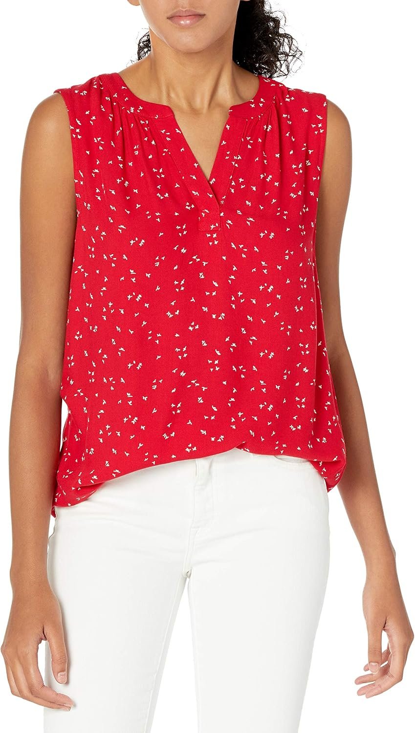 Amazon Essentials Women’s Relaxed Fit Sleeveless V-Neck Woven Shirt