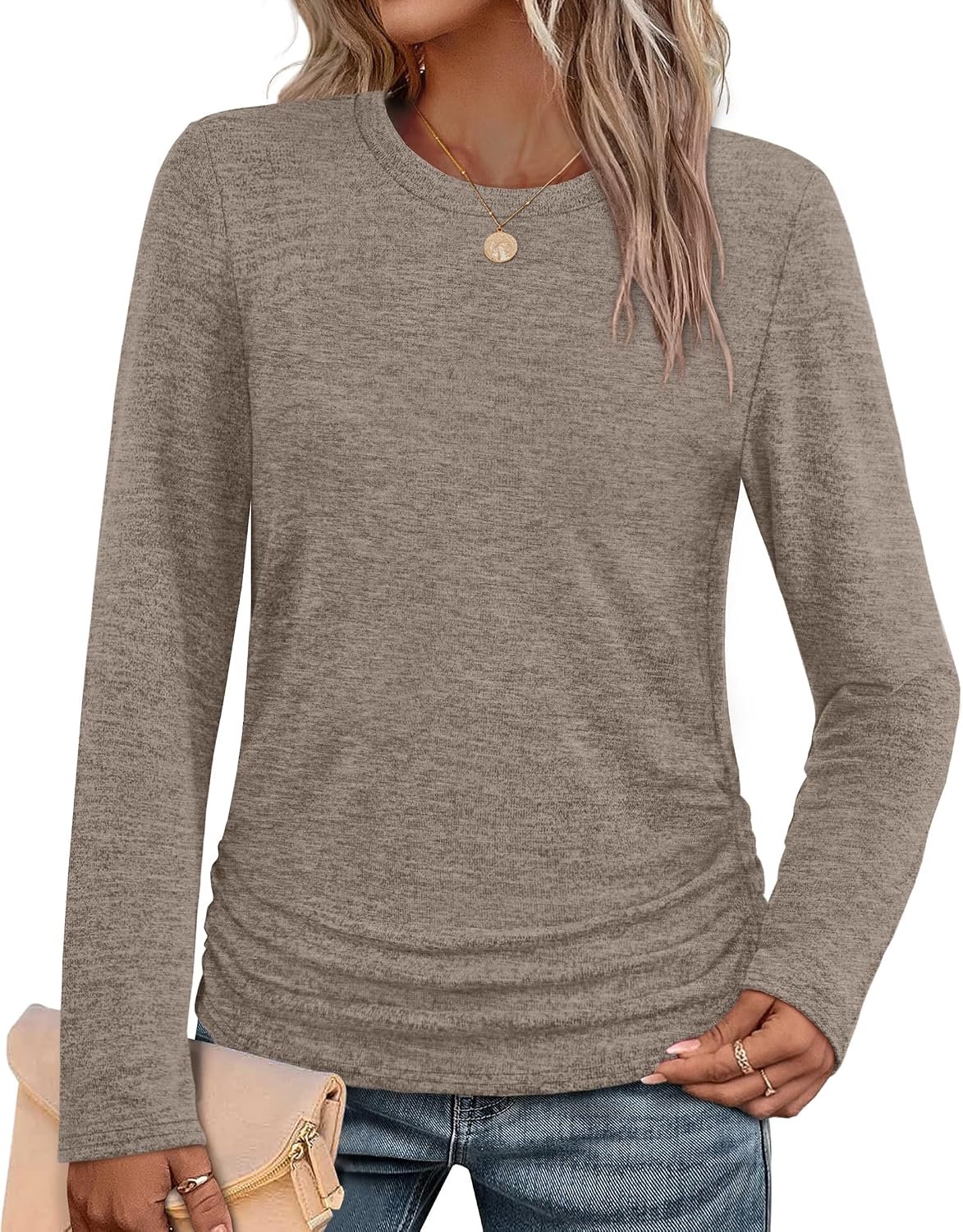 SAMPEEL Womens Sweaters Long Sleeve Shirts Fall Fashion 2025 Trendy Tops Ruched Outfits Winter Clothing